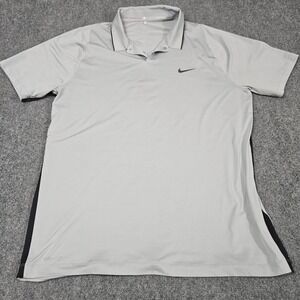 Nike Tiger Woods Golf Polo Shirt Mens Large Gray Dri-FIT Snap Performance A